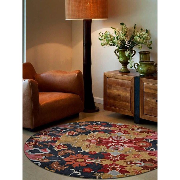 Micasa 8 x 8 ft. Floral Hand Tufted Wool Round Area RugMulti Color MI1782604